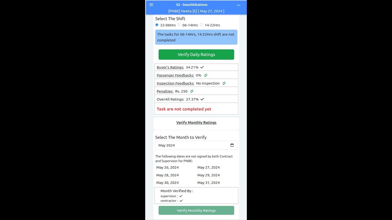 verify daily ratings – Passenger Feedback, Official Inspection, Penalties are updated on time.