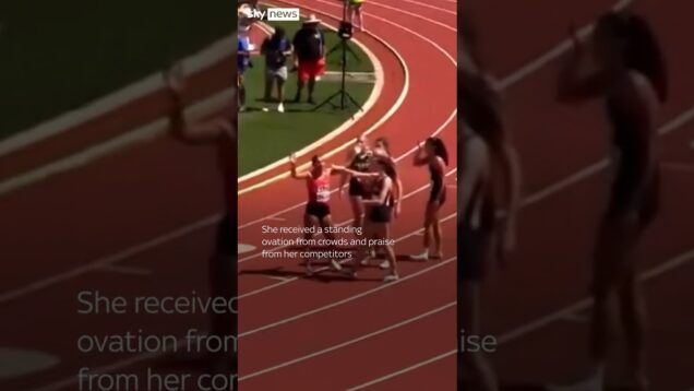 Hurdler somersaults over finish line